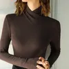 Standup Collar LongSleeved Stretch Tshirt Women's Fallwinter Fleece vadderad varma Basic Pullover Bottoming Shirt Fashion Top 240123