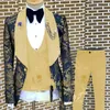 Traje homme jacquard masculino moda festa ternos xale lapela 3 peças conjunto casamento noivo ternos qualidade floral banquete smoking 240125