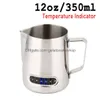 Süt Jugs 350 600ml Paslanmaz Çelik Termometre Göstergesi ile Barista Kahve Latte Sanat Kupası Jug 230715 Damla Teslimat DHBBH