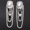 Dangle Earrings Shiny Rhinestones Square Large Water Drops Double Chain For Women Festivals Jewelry Party Accessories