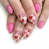 Falska naglar franska valentinsdagen röd kärlek hjärtat nagel tips fullt omslag mandel kvadrat falskt diy