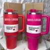 Cosmo Pink Pink Parade Target Red With 1: 1 Logo H2.0 40oz rostfritt stål Tumblers Cups Silikonhandtag Lock Straw Travel Car Mugs Fortsätt dricka kallt fartyg från USA 2.5