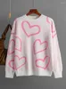 Women's Sweaters Winter Pullovers 2024 Heart Print O-Neck Basic Vintage Casual Oversized Jumper Thick Warm Knitted For Women