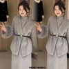 Two Piece Dress UNXX 2024 Winter Luxurious Korean-Style Cashmere Wool Padded Jacket And Pencil Skirt Set Elegant Sophisticated