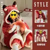 Women's Sleepwear Cartoon Animal Fox Pajamas Winter Coral Fleece Thickened One-Piece Plush Cute Long Hooded Plus Size Robe Home Wear