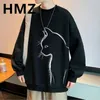 Мужские свитера HMZ 2024, осенние мужские модные толстовки с кошачьим принтом, уличная одежда Harajuku, толстовка для бега, повседневная одежда, пуловеры для уличных прогулок