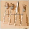 Servis uppsättningar 4st Europe Sier Fashion Pearl Cutlery Set 18 10 Rostfritt stål Kreativitet Present Flatware 304 Knivgaffel Drop Dhwme