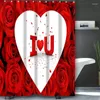 Rideaux de douche Saint Valentin Rose Rideau HeartBath Ensembles Tapis de salle de bain antidérapant imperméable WC U avec 12 crochets Home Deco Free Ship