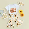 Kläderuppsättningar födda babyflickor kläder Daddys Little Romper Sunflower Fleared Pants pannband sommaren 0-18m