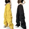 Pantalon Femme Femmes Cargo Style Vintage Taille haute avec cordon de serrage Multiples poches pour streetwear décontracté en large
