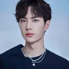 Chains Punk Stainless Steel Wang Yibo Same Necklace Five-pointed Star Round Circle Pendant Hipster Hip Hop Guys Rock Necklaces Jewelry