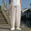 Pantalons pour hommes Hommes Robe Été 2024 Japonais Casual Noir Coton Lin Lâche Mode Solide Couleur Mâle Longueur Cheville