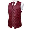 Dibangu Classico Rosso Nero Paisley Abito da uomo Gilet Cravatta Taschino Quadrato Gemelli Set Gilet da lavoro formale per uomo Matrimonio 240202