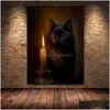 Målningar Bat Black Cat Witch Antique Owl Raven Wall Art Canvas målar Dark Witchy Halloween Gothic Vintage Poster Print Home Deco Dhwn0