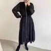 Casual Dresses Korean Fringe For Women Elegant 2024 Spring French Style V-Neck Design Zipper Slim Bubble Sleeves Classic Dress Z4681