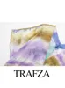 TRAFZA Abito longuette da donna in chiffon stampato Tye Dye estivo con scollo a V a maniche corte a pipistrello Pullover abiti da donna di media lunghezza 240131