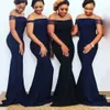 Dark Navy African Long Mermaid Bridesmaid Dresses Sexy Off the Shoulder Plus Size Party Party Bowns for Women Sweep Train Wedding Guest Party Dress Vestidos CL3282