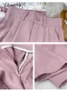 Kvinnors byxor yitimoky kostymer för kvinnor våren 2024 hög midja mode eleganta kontor damer bred ben casaul chic rosa