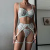 Bras Sets SexeLakas Lingerie Floral Embroidery Intimate 3 Pieces See Through Lace Outfits Fancy Erotic Uncensored Underwear Pink Bra Panty