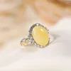 Cluster Rings 925 Sterling Silver Amber Ring With Zircon Women Adjustable Beeswax Honey Wax Healing Jewelry For Girlfriend Mom Gift