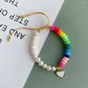 Charm Bracelets KKBEAD 2024 Colorful Polymer Clay Freshwater Pearl Bracelet Boho Jewelry For Women Fashion Disc Beads Fruit Pulseras