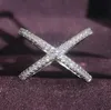 Ins Top Satın Alyans Basit Moda Takı 925 STERLING Gümüş Pave Beyaz Sapphire CZ Elmas Taş Taşları Parti Sonsuzluk Kadınlar Cross Band Ring Hediye