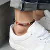 Anklets AAK008 Vintage Fashion Jewelry Ment Metal Blue/Red Leather Rep Anklet Armband Barefoot Sandal Beach Foot Chain Mujer