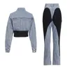 Korean version niche style designer two-piece set 2024 new black and white splicing short denim shirt+high waisted straight leg pants