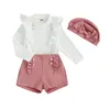 Kläderuppsättningar Mababy 4-7y Toddler Kid Baby Girls kläder Lång ärm Ruffle T-shirt Topps Shorts Hat Outfits Children Fall D05