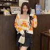 Women's Knits Cropped Sweater Cardigan Sweet Floral Print Tank Tops And 2 Pces Set Female Autumn Winter Knitted Sweaters 2024