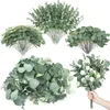 Flores decorativas 90/180pcs 3 tipos mistos de folhas de eucalipto hastes em massa artificial spray de vegetação falsa para decoração de vaso de casamento