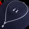 Choucong Originele Bruiloft Sieradensets Luxe 18k Wit Goud Vulling Waterdruppel 5A Kubieke Zirkonia CZ Diamant Partij Dames Oorknopjes Bruids Tennisketting Cadeau