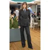 Pantaloni a due pezzi da donna Abito nero per l'autunno 2 Set Blazer a righe doppio petto Set eleganti abiti femminili da ufficio