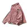 American vintage cowboy casaco feminino retalhos rosa denim casacos masculino casual unisex superior primavera outono jaqueta roupas 240202
