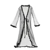 Kvinnors sömnkläder 2024 Kvinnor Sexig nattkläder spets lapptäcke sömnklänning satin silkrock mantel ärmens ärm