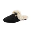 LazySeal Fur Women Slides Ladies Black Outdoor Female Shoes Slides Summer Winter 100% Real Rabbit Hair Designer Spring Footwear 240118