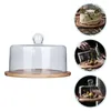 Gift Wrap Clear Glass Dome Cloche With Wood Base Tay Handle Bell Jar Cake Display Case Tabletop Centerpiece For Dessert Cheese