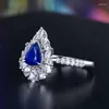 Bagues de cluster Sgarit Fine Bijoux Gemstone Bague 18K Or Blanc 0.72CT Naturel Sri Lanka Royal Blue Sapphire Vintage Femmes