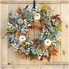 Decorative Flowers Wreaths Fall Pumpkin Berry Maple Leaf Artificial Wreath Harvest Autumn Door Christmas Halloween Home Hanging De Dhdbz