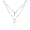 Chains HX Silver Color Necklace Women's Cross Micro Zircon Inlaid Double Layered High End Fashion Versatile