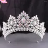 Hårklipp barock vintage guld ab färg strass brud kronor kristall skog opal tiaras diadem bröllop klänning smycken tillbehör