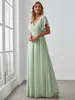 Party Dresses Elegant Evening Long A LINE Short Sleeve V-Neck Chiffon Floor-Length Gown 2024 Of Mint Green Simple Prom Women Dress