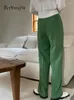 Calças femininas Beiyingni verão mulheres perna larga elegante plissado casual coreano solto baggy calça reta feminino preto verde terno calças