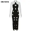 Casual Dresses CM.YAYA Women Cutout Hollow Out Halter Neck Sleeveless Bodycon Midi Knit Dress 2024 Autumn Winter Vestido Party Cocktail