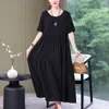 Party Dresses Fashion 2024 Causal Summer For Women Loose Solid Long O-neck Dress Vintage Short Sleeve Womens Clothing