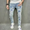 Mannen gaten casual skinny jeans broek streetwear mannelijke stijlvolle gescheurde effen hip hop slanke denim broek 240125