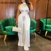 Sıradan Elbiseler 2024 Kadın Zarif Katı Yular Kolsuz Maxi Resmi Parti Seksi Saten Beyaz Elbise