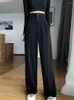 Women's Pants Black Suit For Women Korean 2 Buttons Wide Leg Trousers Vintage Streetwear High Fashion Office Ladies Work