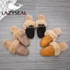 LazySeal Fur Women Slides Ladies Black Outdoor Female Shoes Slides Summer Winter 100% Real Rabbit Hair Designer Spring Footwear 240118