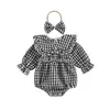 Rompers CitgeeAutumn Infant Baby Girl Fall Outfit Plaid Collar Long Sleeve Ruffle Bodysuit Hairband Clothes Set 0-18Months